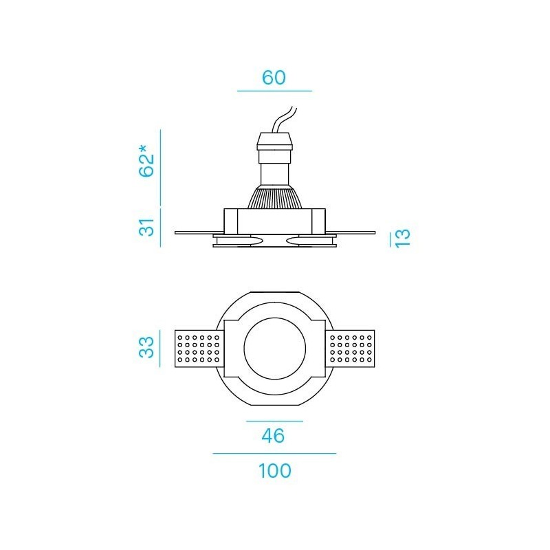 Faretto in gesso ad incasso a scomparsa Totale rotondo Nobile 9107