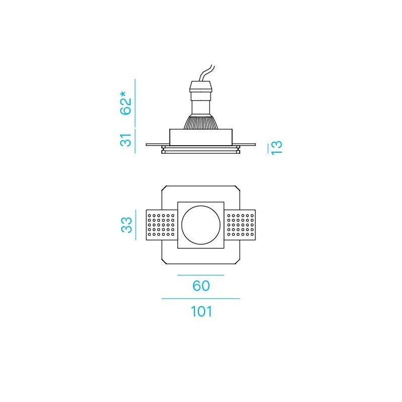 Faretto in gesso ad incasso a scomparsa Totale quadrato Nobile 9108