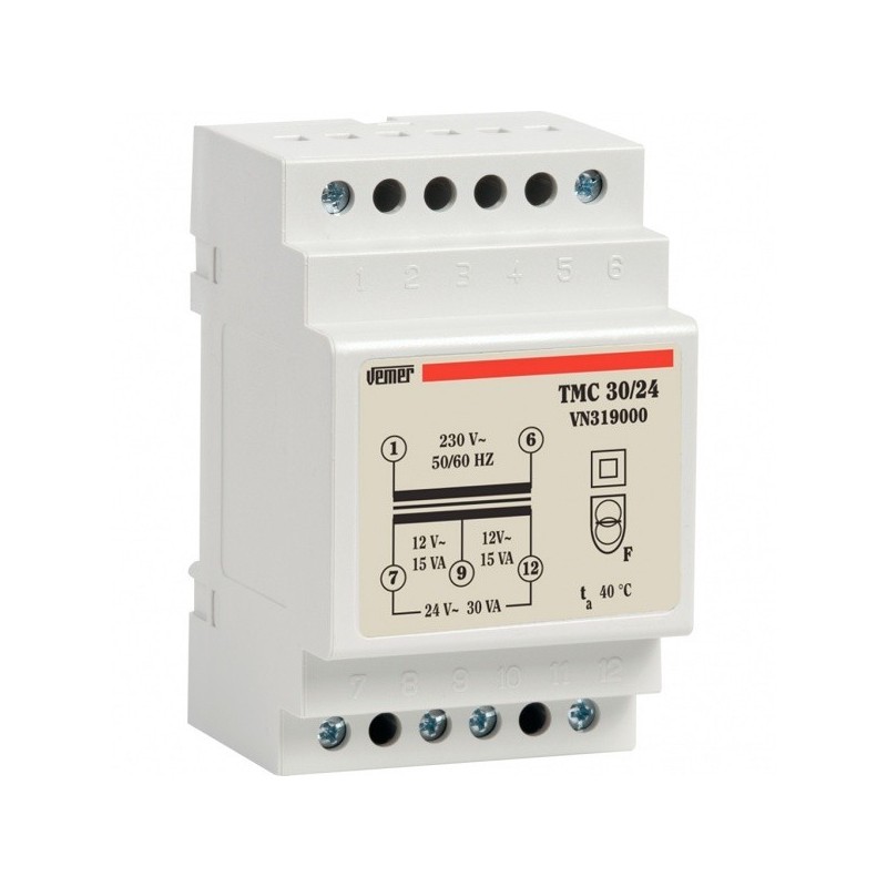 Trasformatore di Sicurezza 30VA 12/24V DIN TMC Vemer VN319000