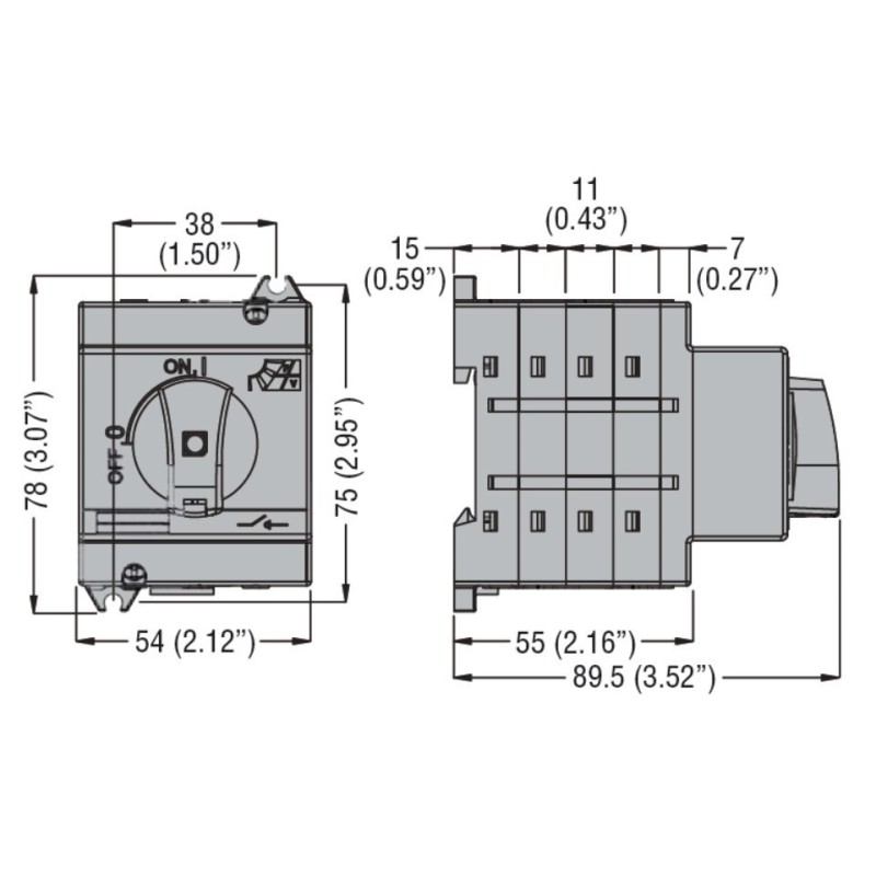 Sezionatore fotovoltaico 4P comando diretto 40A 1000V Lovato GD040AT4