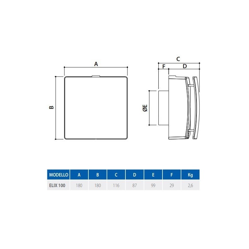 Aspiratore centrifugo Elix 100 versione con umidostato ELI 2EV1004