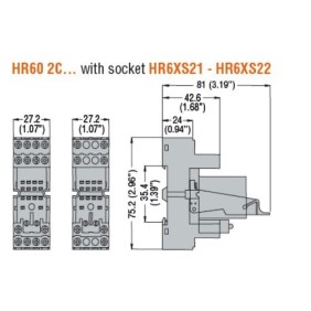 Rele' 2 Scambi con azionatore meccanico e led 7A bobina 110V AC Lovato HR602CA110 dimensioni