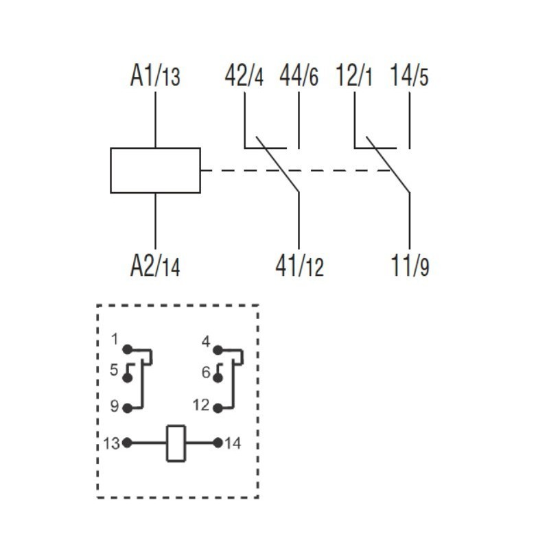 Rele' 2 Scambi con azionatore meccanico e led 7A bobina 230V AC Lovato HR602CA230 schema elettrico