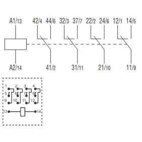 Rele' 4 Scambi con azionatore meccanico e led 5A bobina 110V AC Lovato HR604CA110 schema elettrico