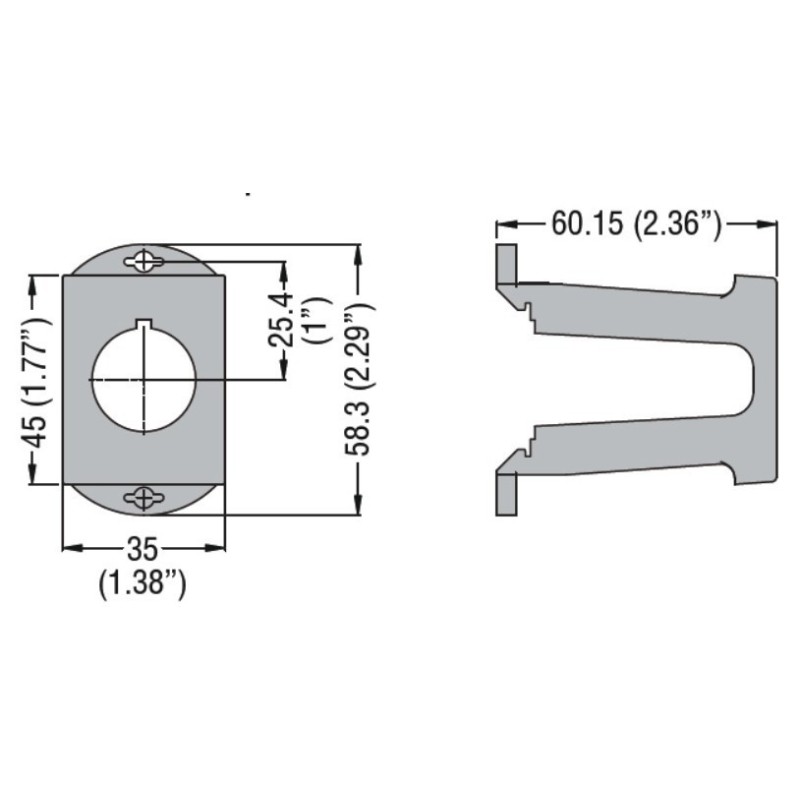 Adattatore con foro 22 per montaggio comandi e segnalatori su guida din Lovao LPXDIN misure