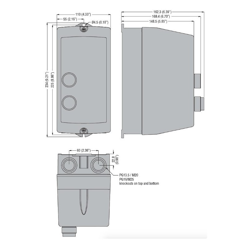 Contenitore con pulsanti marcia arresto per contattori BF25A e BF32A Lovato M2PA