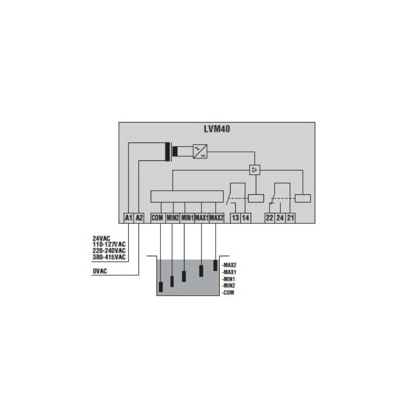 Rele' di livello monotensione 24VAC multifunzione Lovato LVM40A024