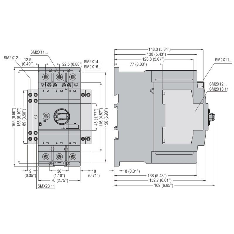 Salvamotore Lovato con regolazione termica 55-75A Lovato SM3R7500 dimensioni