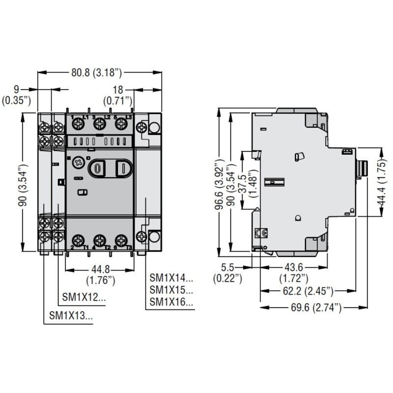 Sganciatore di minima tensione per salvamotori Lovato SM1X14230 dimensioni