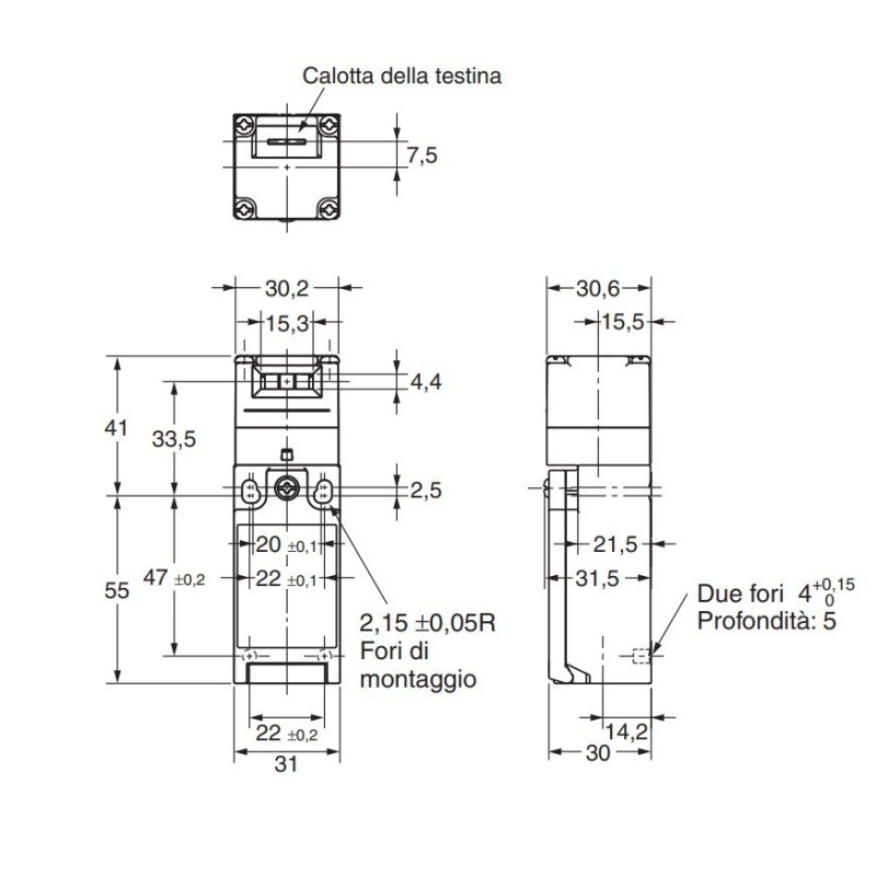 Finecorsa per ripari ad azione lenta 1NA+1NC IP67 Passacavo PG13,5 Omron D4NS1AF dimensioni