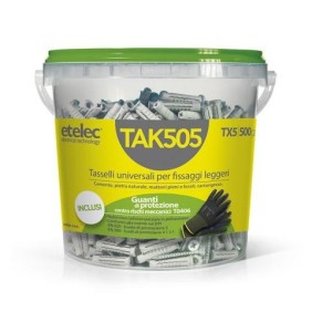 Tasselli TX5 5x25Mm in Barattolo da 500 con Guanti in Omaggio Etelec TAK505