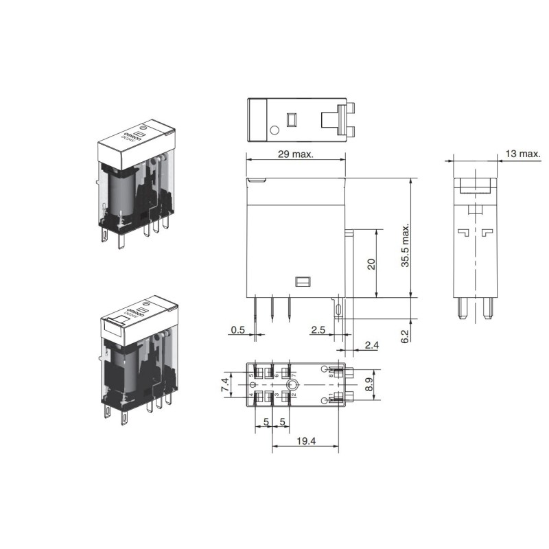 Rele' 2 Scambi bobina 110V AC con led indicatore di stato Omron G2R-2-SN 110AC dimensioni