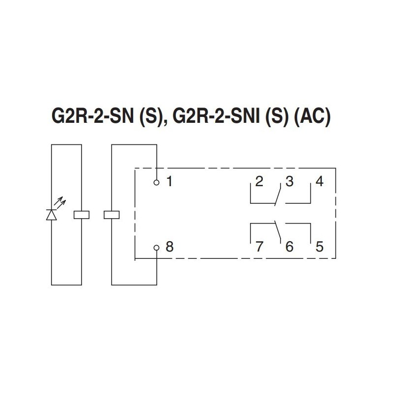 Rele' 2 Scambi bobina 230V AC con led indicatore di stato Omron G2R-2-SN-230AC schema elettrico