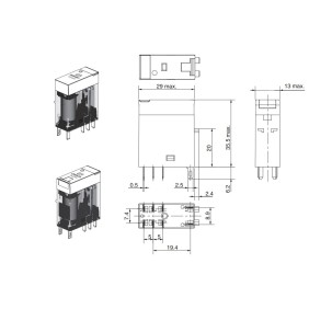 Rele' 2 Scambi bobina 12V DC con led indicatore di stato Omron G2R-2-SN-12DC dimensioni
