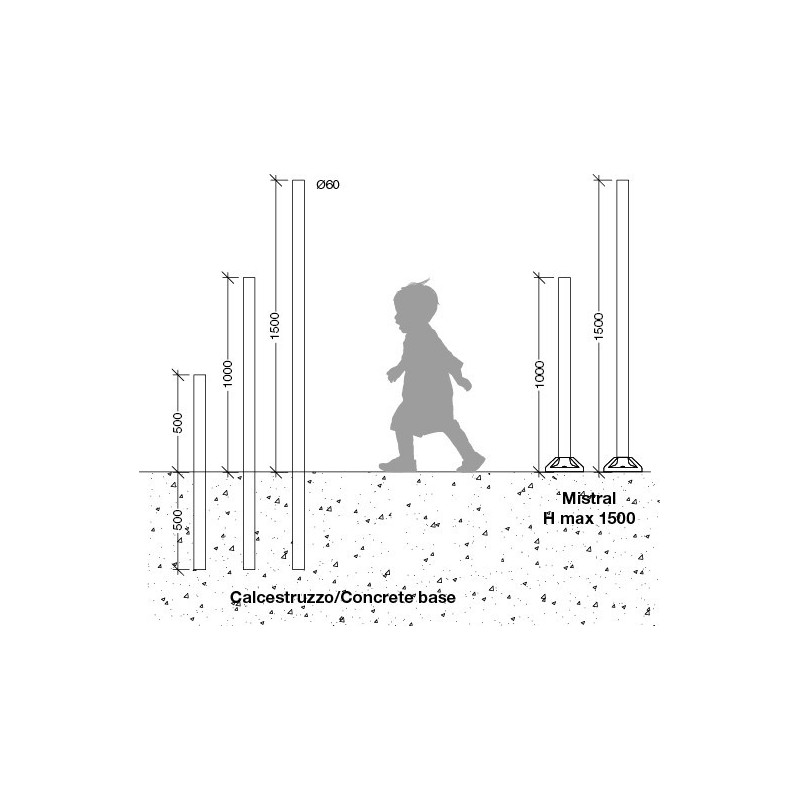 Palo 6x150Cm Nero per Plafoniere e Lampioni Mareco 1400300N