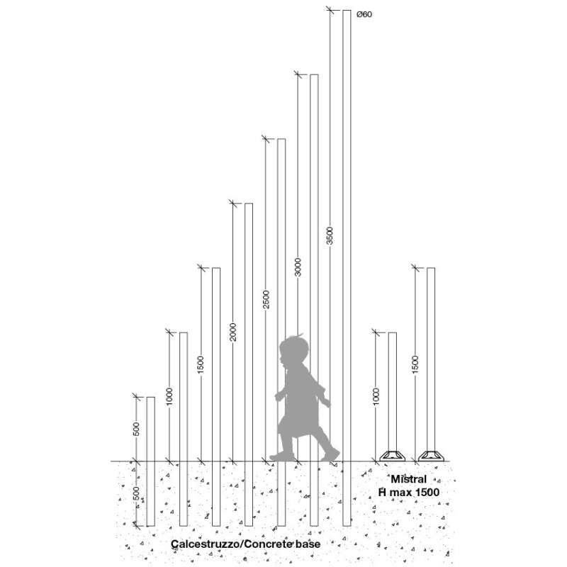 Palo 6x200Cm Nero Testurizzato per Plafoniere e Lampioni Mareco 1400400N