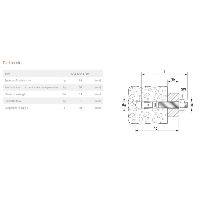 Tassello in acciaio Fischer FWA 8x80 | Emmebistore.com