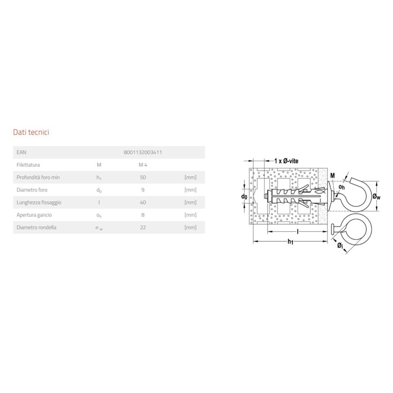 Tassello con occhiolo aperto Fischer SB91 dimensioni