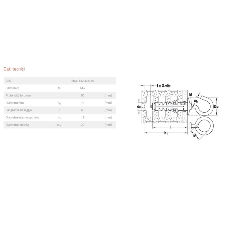 Tassello con occhiolo chiuso Fischer SB9/3 misure