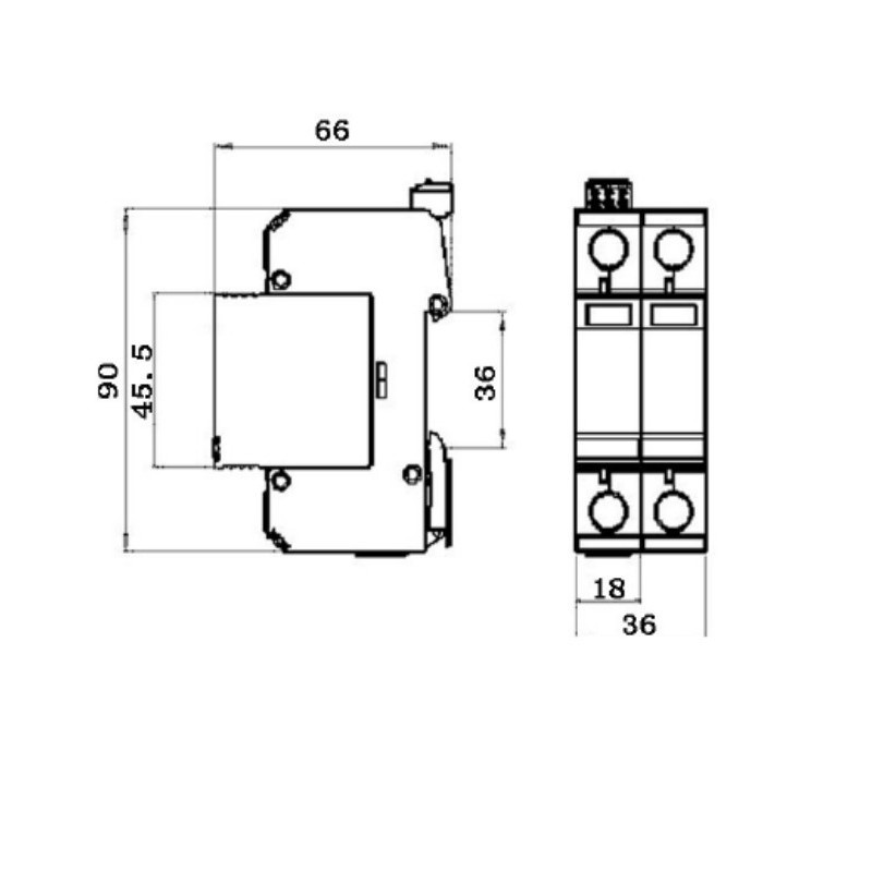 Scaricatore di Sovratensione per fotovoltaico Tipo 2 600VDC Italweber  dimensioni
