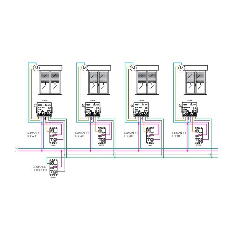 Rele' Quid per tapparelle Vimar Con funzione chiusura generale Vimar 03996 schema di collegamento