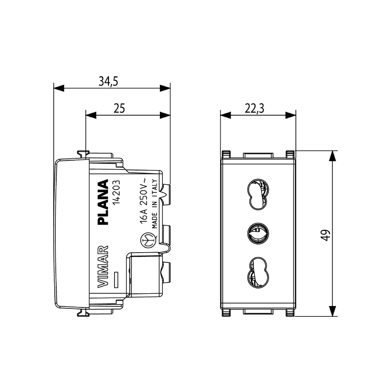 Presa Vimar Plana Silver 2P+T 16A P17/11 14203.SL