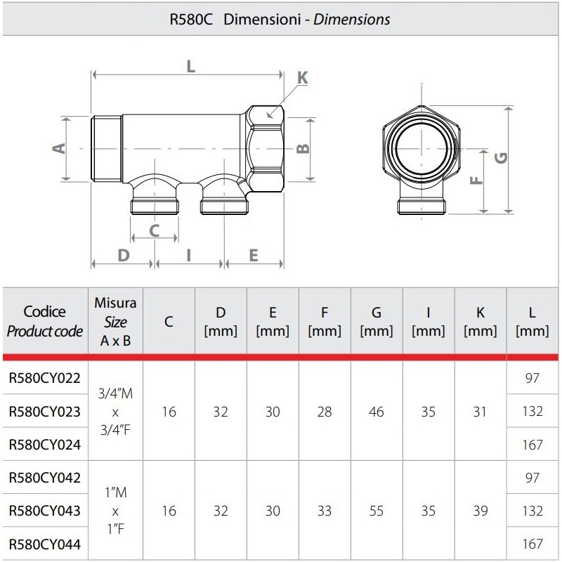 Collettore da 3/4" due stacchi uscita base 16 Giacomini R580CY022