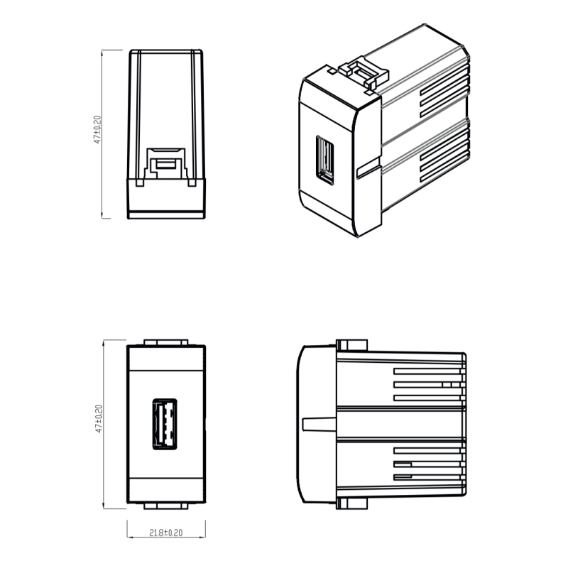 Presa USB 5V 2,1A per Living Light Bianca 4Box 4B.N.USB