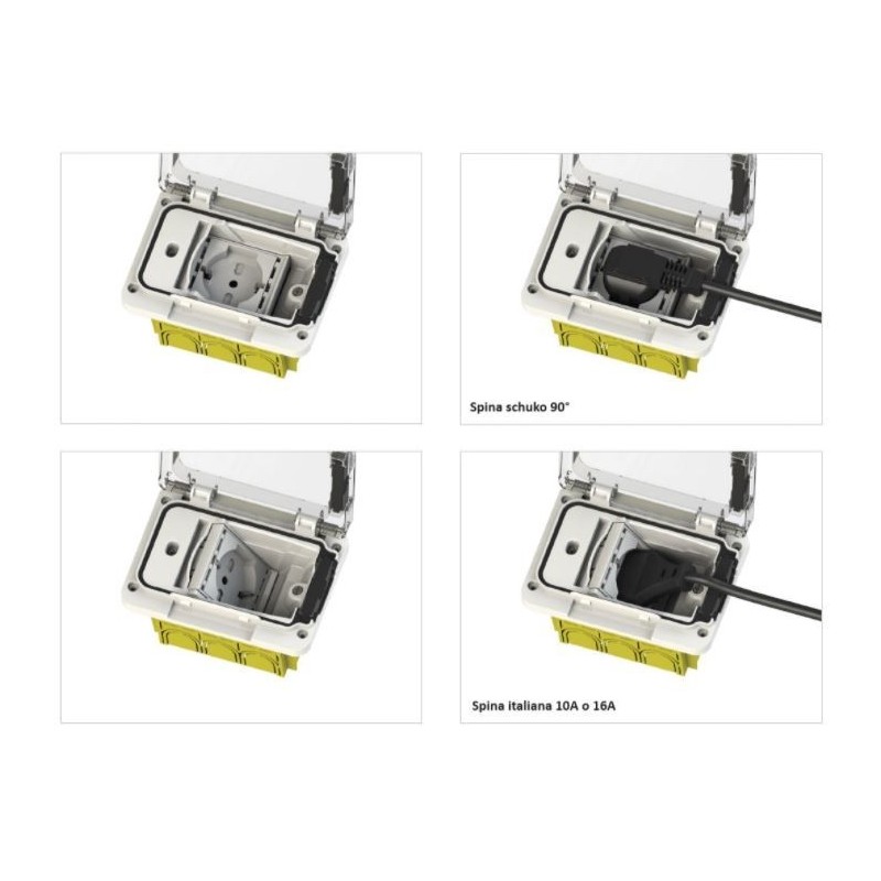 4Box WIDE IP55 Idrobox con presa shuko bivalente grigio 4B.W.RAL.015