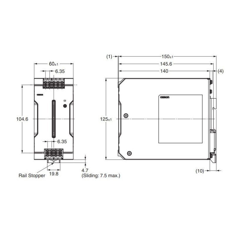 Alimentatore Din Ingresso trifase 24V DC 240W Omron S8VK-T24024 dimensioni
