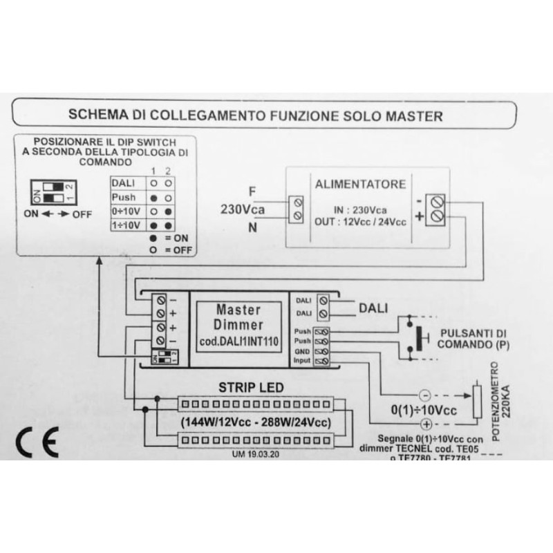Dimmer per Strisce Led 24V 288W Potenziometro Tecnel INT110DALI1