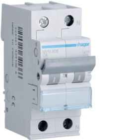 Magnetotermico 1 Polo+N 6A 4,5KA C 2 Moduli Hager MYN506