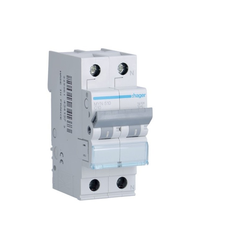 Magnetotermico 1 Polo+N 10A 4,5KA C 2 Moduli Hager MYN510