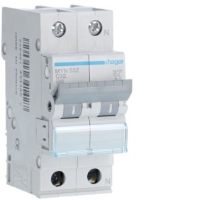 Magnetotermico 1 Polo+N 32A 4,5KA C 2 Moduli Hager MYN532