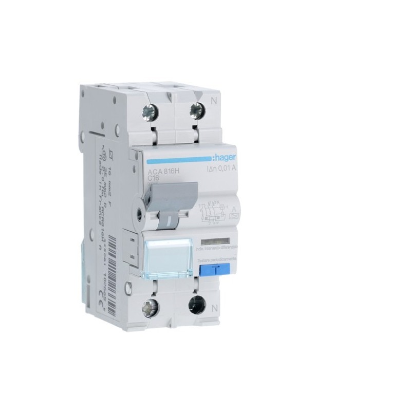 Magnetotermico Differenziale 1 Polo+N 16A 10MA A 4,5KA Hager ACA816H