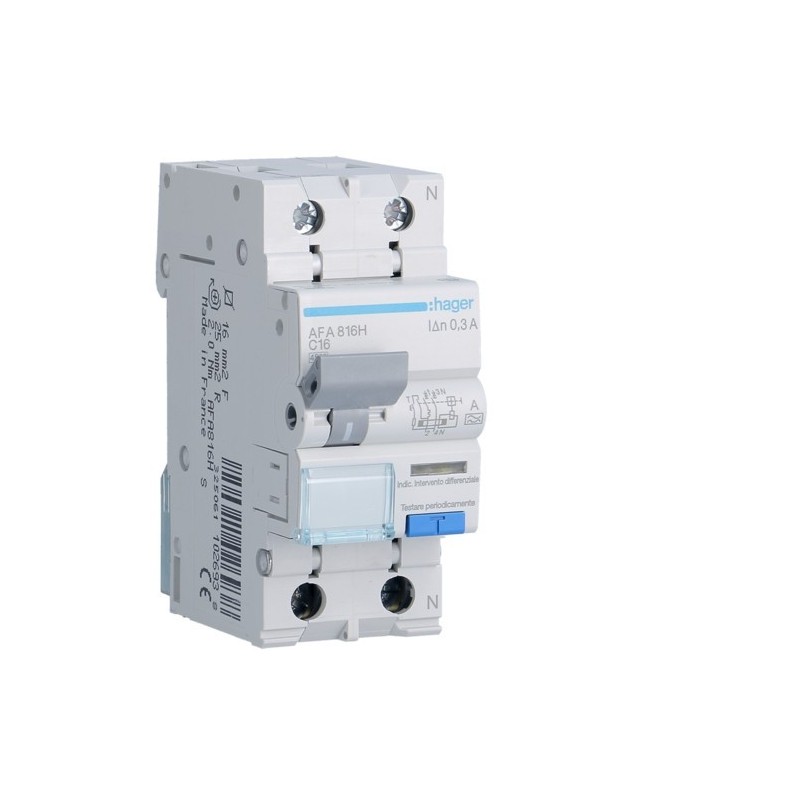 Magnetotermico Differenziale 1 Polo+N 16A 300MA A 4,5KA Hager AFA816H