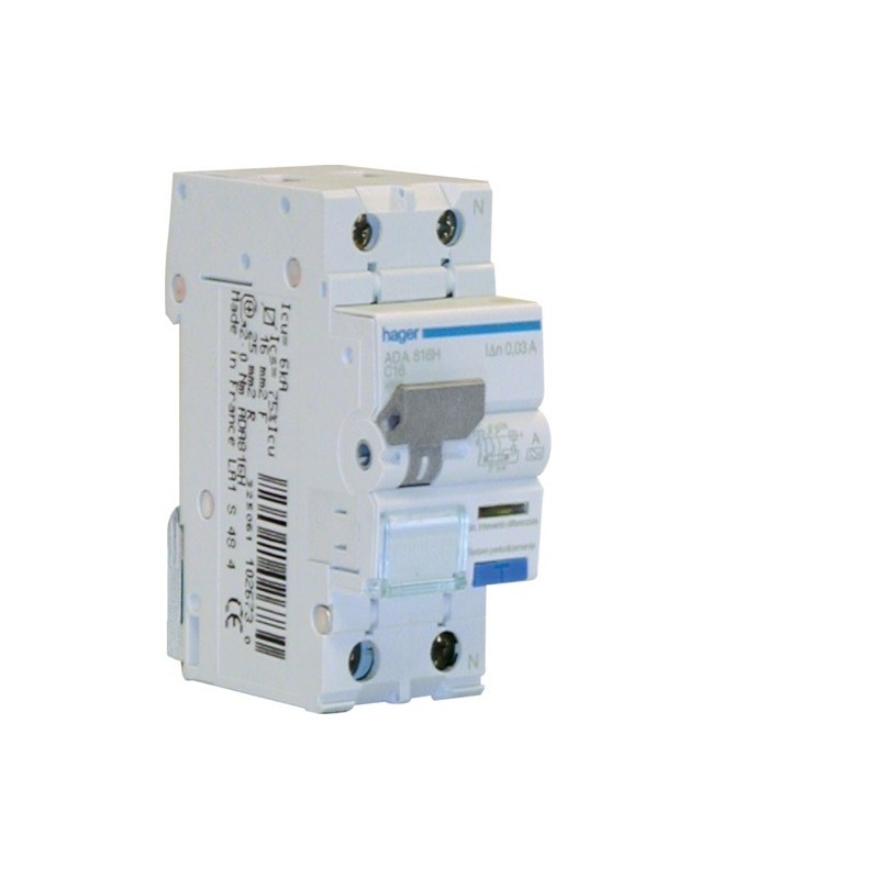 Magnetotermico Differenziale 1 Polo+N 16A 30MA A 4,5KA Hager ADA816H