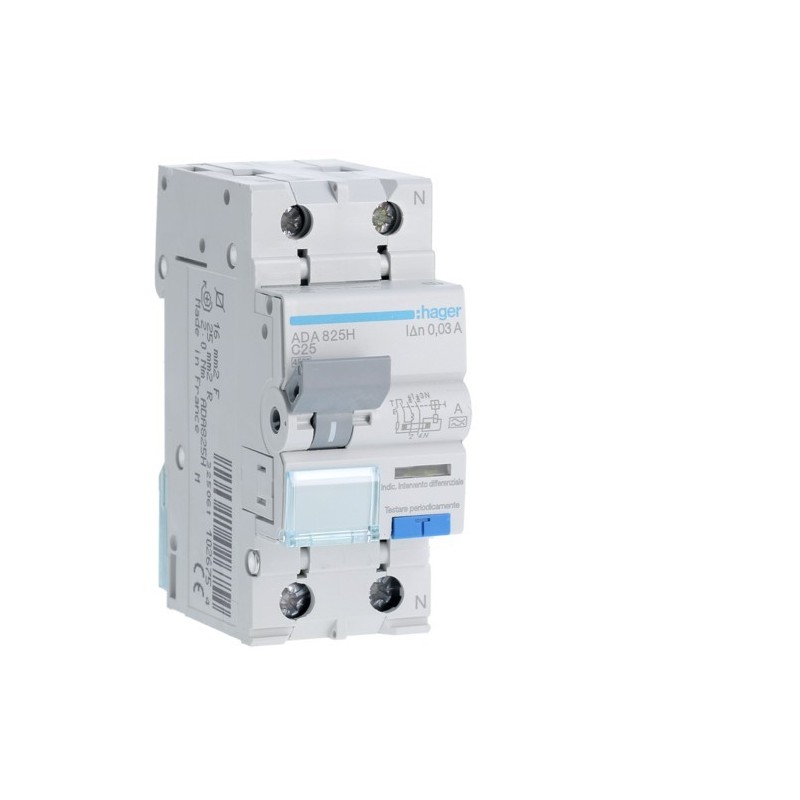 Magnetotermico Differenziale 1 Polo+N 25A 30MA A 4,5KA Hager ADA825H