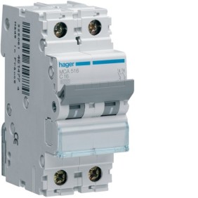 Magnetotermico 1 Polo+N 16A 6KA C 2 Moduli Hager MCA516