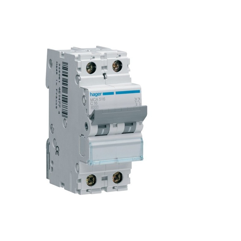 Magnetotermico 1 Polo+N 16A 6KA C 2 Moduli Hager MCA516