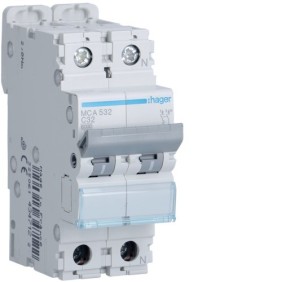 Magnetotermico 1 Polo+N 32A 6KA C 2 Moduli Hager MCA532