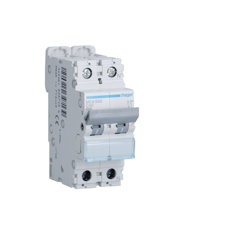 Magnetotermico 1 Polo+N 40A 6KA C 2 Moduli Hager  MCA540