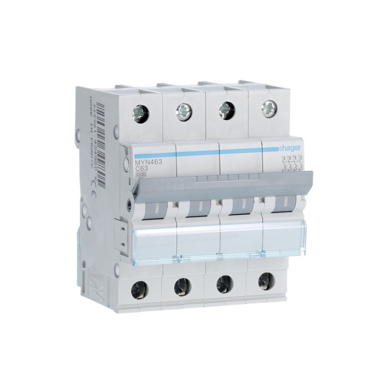 Magnetotermico 4 Poli 63A 4,5KA C 4 Moduli Hager MYN463
