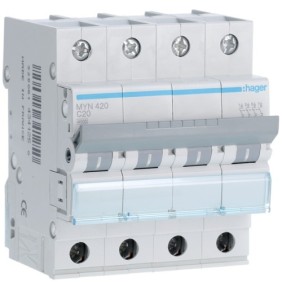 Magnetotermico 4 Poli 20A 4,5KA C 4 Moduli Hager  MYN420