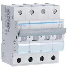 Magnetotermico 4 Poli 25A 4,5KA C 4 Moduli Hager  MYN425