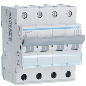 Magnetotermico 4 Poli 32A 4,5KA C 4 Moduli Hager  MYN432