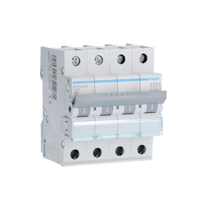 Magnetotermico 4 Poli 40A 4,5KA C 4 Moduli Hager  MYN440