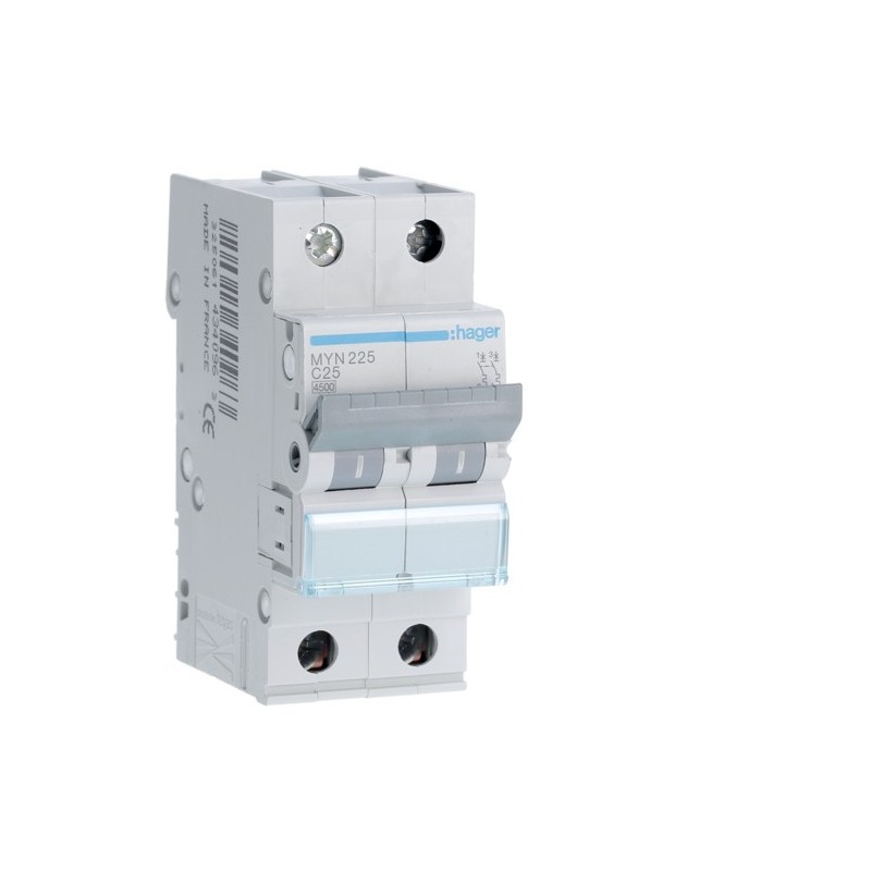 Magnetotermico 2 Poli 25A 4,5KA C 2 Moduli Hager MYN225