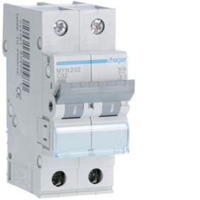 Magnetotermico 2 Poli 32A 4,5KA C 2 Moduli Hager  MYN232