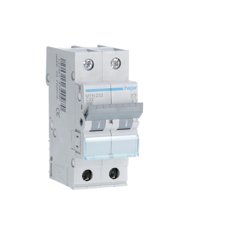 Magnetotermico 2 Poli 32A 4,5KA C 2 Moduli Hager  MYN232